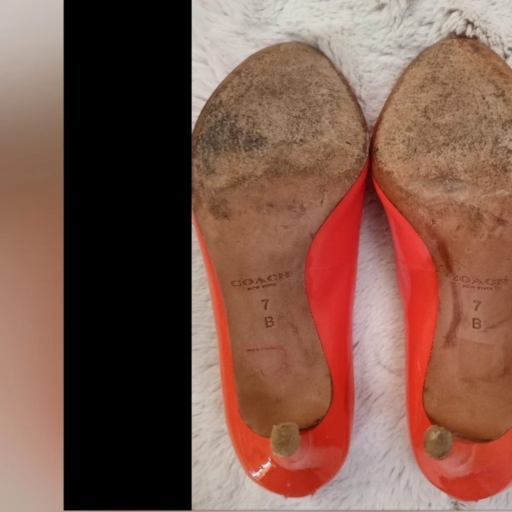 Coach Coral Orange Patent Leather Spring Summer Classic Vibrant Preppy Heel